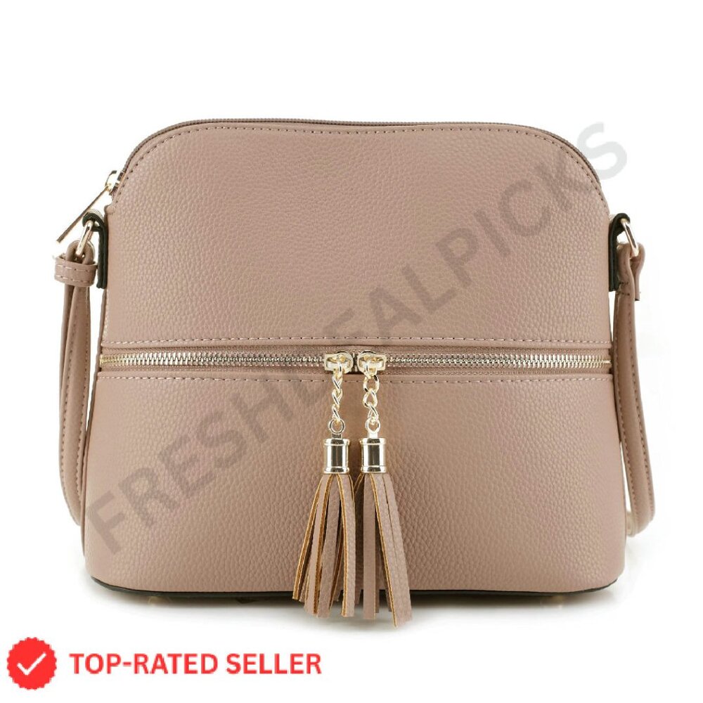 Lightweight Dome Crossbody Bag Adjustable Strap Zipper Pockets Chic Minimal